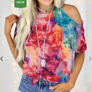 Brightly Colored Tie Dye One Shoulder T-Shirt